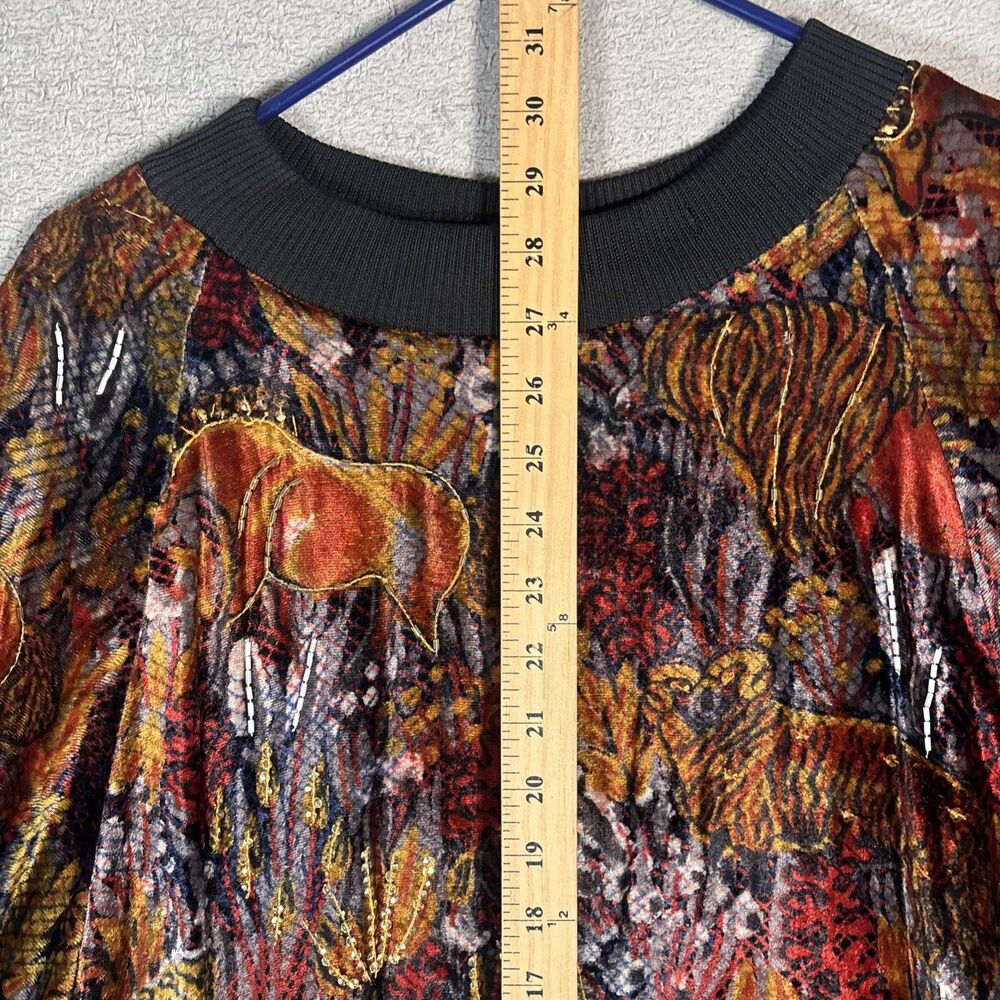 VNTG Judith Ann Creations Sweater Women's Size 2X Lined Rayon Artsy Horse Farm - Picture 10 of 16